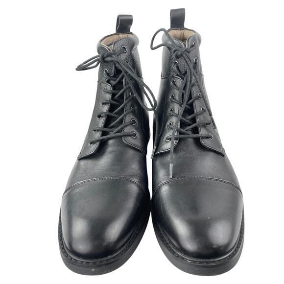 La Milano Alan Men\'s Black 100% Leather Lace Up Heel Combat Boots Size 10.5